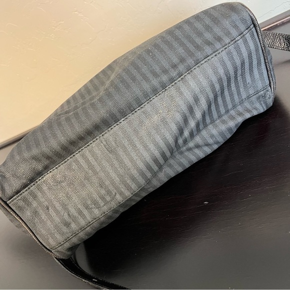 FENDI Vintage leather and coated canvas bag, striped, black 14”x10”, authentic - Picture 11 of 17